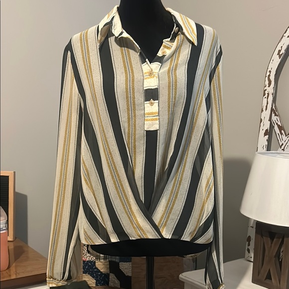 CAbi Tops - CAbi  caliber blouse Yellow and Black Striped Blouse style 4339